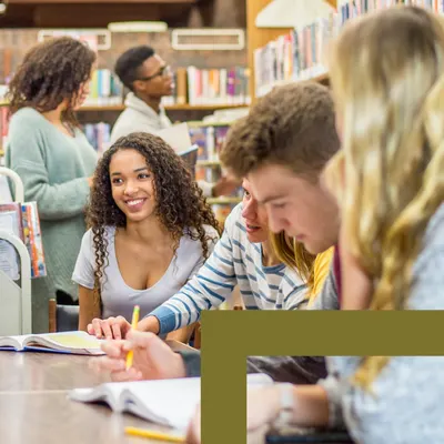 Teens work on a group project.
