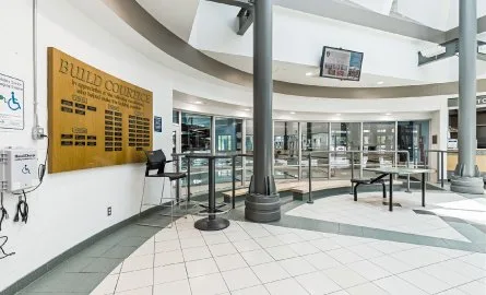 The lobby at Courtice Community Complex. Confirm registration staff and service availability before visiting.